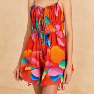 FARM Rio Red Ombre Chita Organic Cotton Romper XL NWT